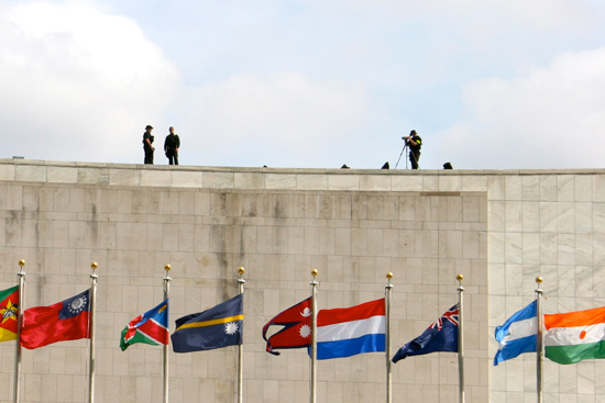 Police on the roof of the United Nations