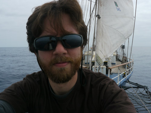 Andrew Blackwell aboard the brigantine Kaisei