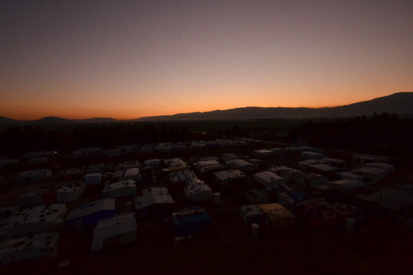 Looking down on the refugee camp tents