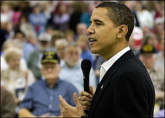 Presidential candidate, Senator Barack Obama (D-IL) makes a stop at the Iowa Veterans Home in Marshalltown, Iowa.